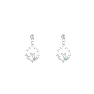 Grá Collection Claddagh Green Stones Earrings Sterling Silver
